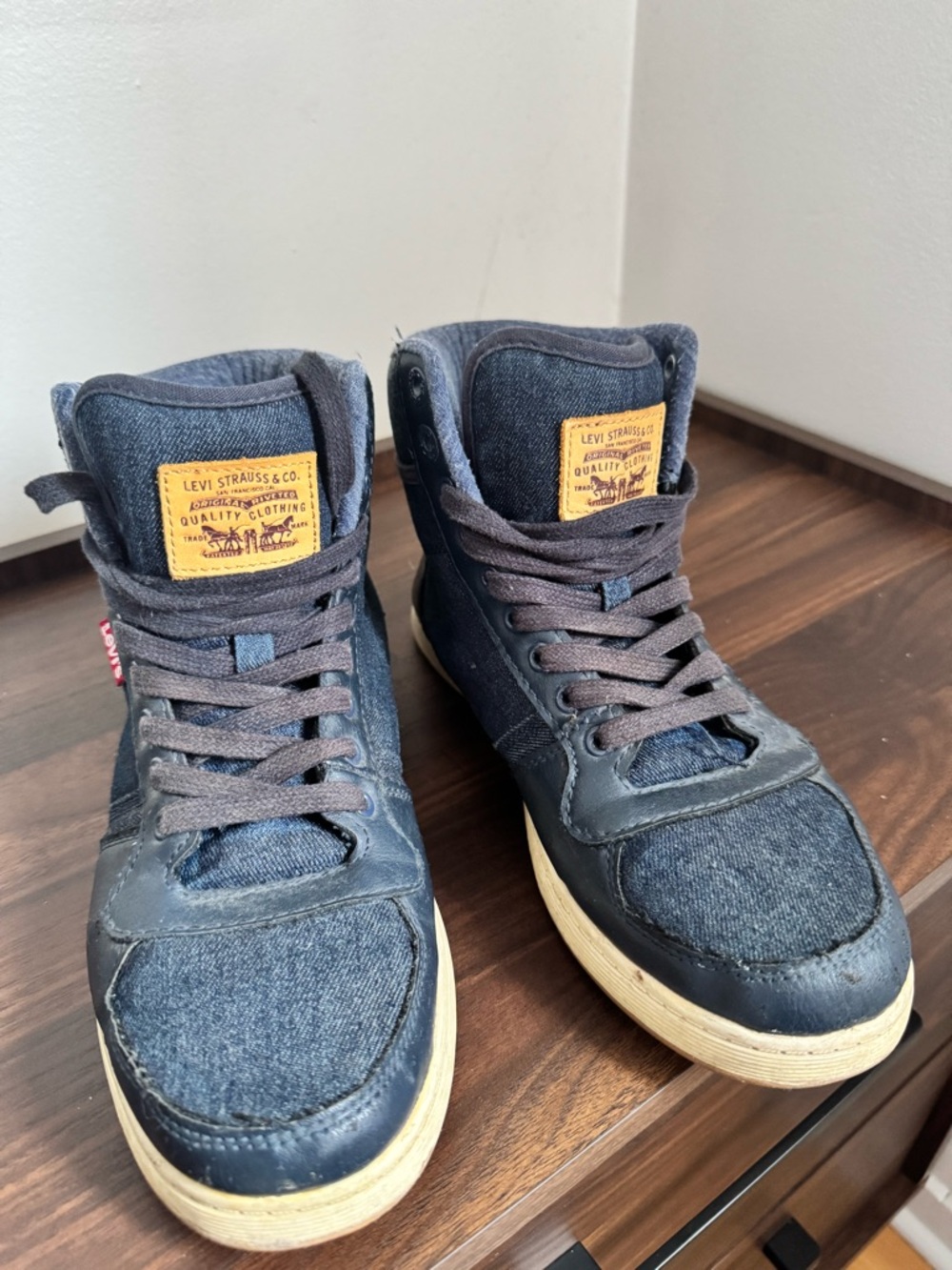 Levi's Men's Dark Denim High-Top Sneakers with Tan Label